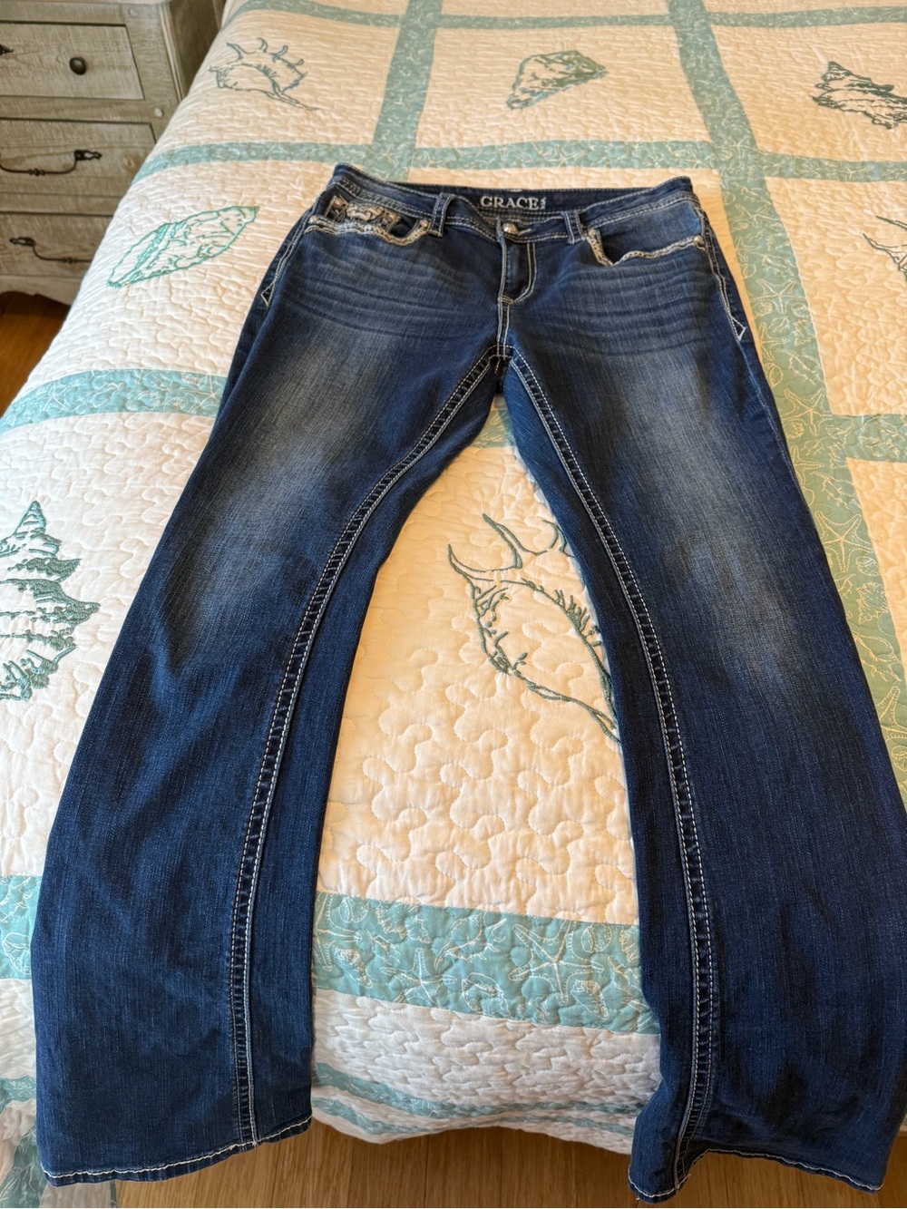 Grace in LA Women's Bootcut Dark Blue Stretch Jeans size 8/29